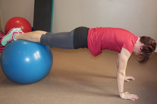 Push Up Hold (Starting Position) Core Ball Exercise Demonstrated by Vancouver Chiroprctor